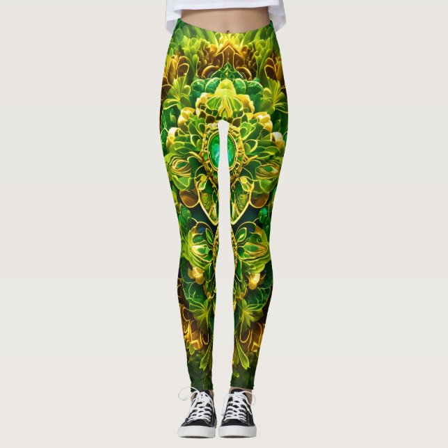 "Serene Meadow : Leggings floraux verts symbolique (Devant)