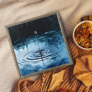  Serene Midnight Blue Water Drop Ripple Art Print