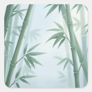 Serene Minimalist Bamboo in Morning Mist Square Sticker