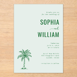 Serene Mint Palm Tree Acrylic Invitations