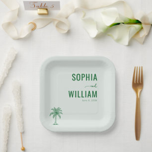Serene Mint Palm Tree Paper Plate