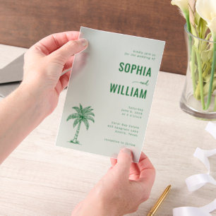 Serene Mint Palm Tree Vellum Invitations