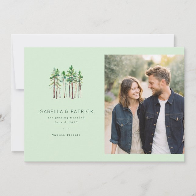 Serene Mint Pine Trees Save The Date (Front)