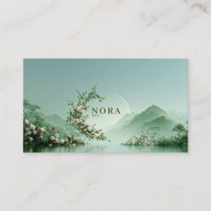 Serene Misty Lake Pale Pink Rose Zen Mountain Business Card
