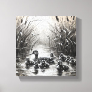 Serene Mother and Her Ducklings Canvas Print