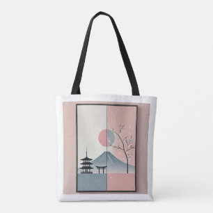 Serene Mount Fuji and Cherry Blossom Ink Art  Tote Bag