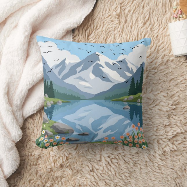 Serene Mountain Lake Throw Pillow (Blanket)
