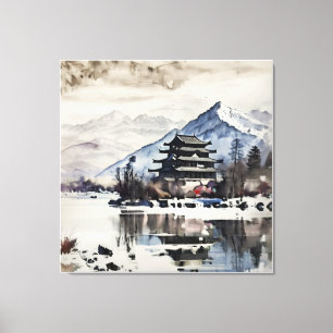 Serene Mountain Pagoda (Winter)  Canvas Print