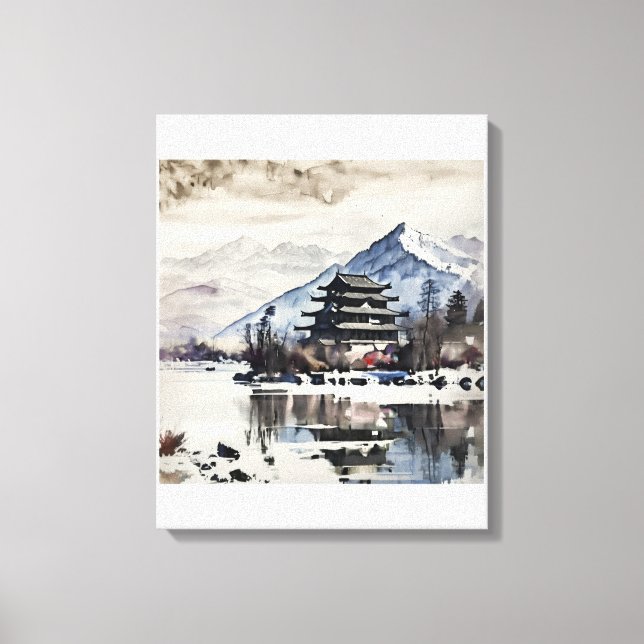 Serene Mountain Pagoda (Winter)  Canvas Print (Front)