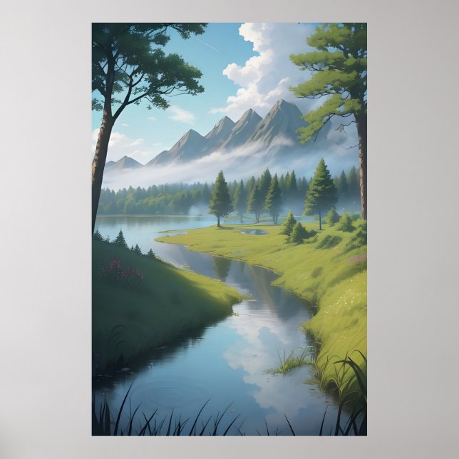 Serene Mountain River Poster (Front)