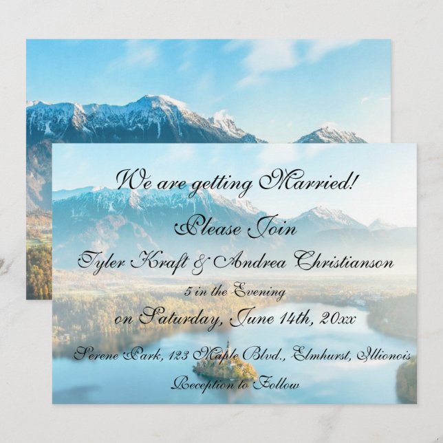 Serene Mountain Scene Wedding Invitation (Front/Back)