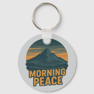 Serene Mountain Sunrise Retro Emblem Keychain