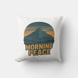 Serene Mountain Sunrise Retro Emblem Throw Pillow