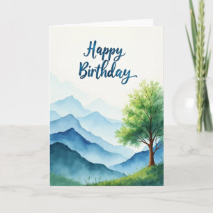 Serene Mountain Watercolor Card