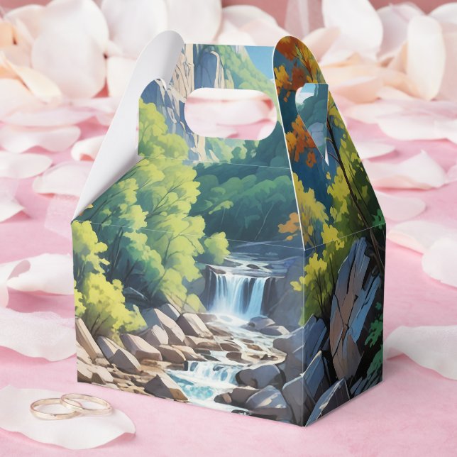 Serene Mountain Waterfall Landscape Favor Box (Wedding)