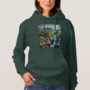 Serene Mountain Waterfall Landscape Hoodie