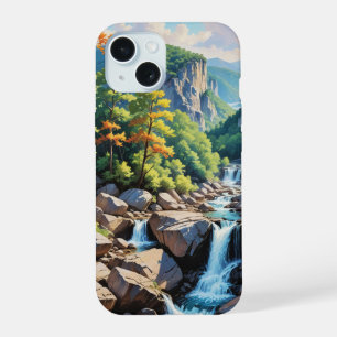 Serene Mountain Waterfall Landscape iPhone 15 Case