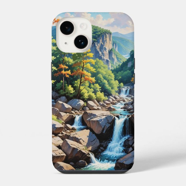 Serene Mountain Waterfall Landscape iPhone Case (Back)