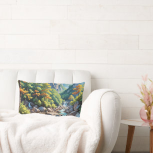 Serene Mountain Waterfall Landscape Lumbar Pillow