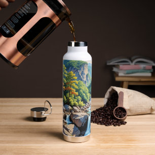 Serene Mountain Waterfall Landscape Water Bottle