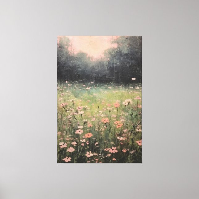 Serene Muted Wildflowers: Soft Oil Painting in Fie Canvas Print (Front)