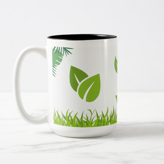 Serene Nature Green Leaves & Grass Design Two-Tone Coffee Mug (Left)