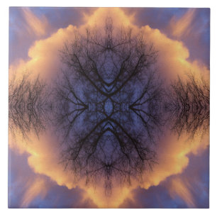 Serene Nature Tree Branches and Clouds Mandala Tile