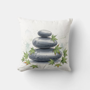 Serene Nature Zen Rock Stack Watercolor Throw Pillow