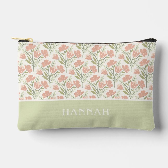 Serene Neutral Florals Monogrammed Accessory Pouch (Front)