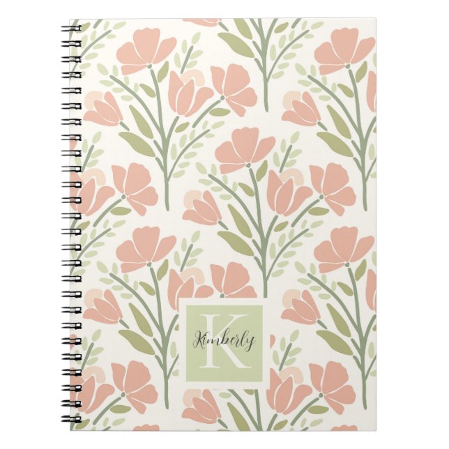 Serene Neutral Florals Monogrammed Notebook (Front)
