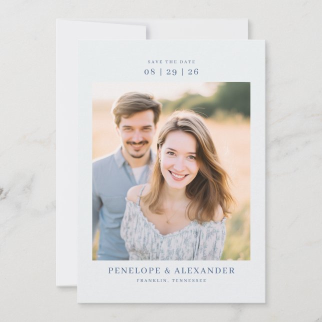 Serene Neutral Minimalist Photo Save The Date (Front)