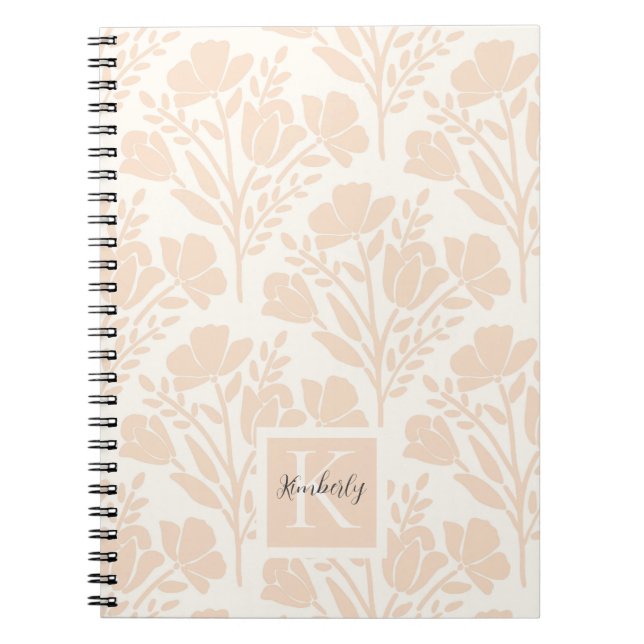 Serene Neutral Peachy Pink Florals Monogrammed Notebook (Front)