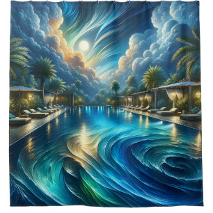 “Serene Night Pool Scene - Vibrant Outdoor Art”
