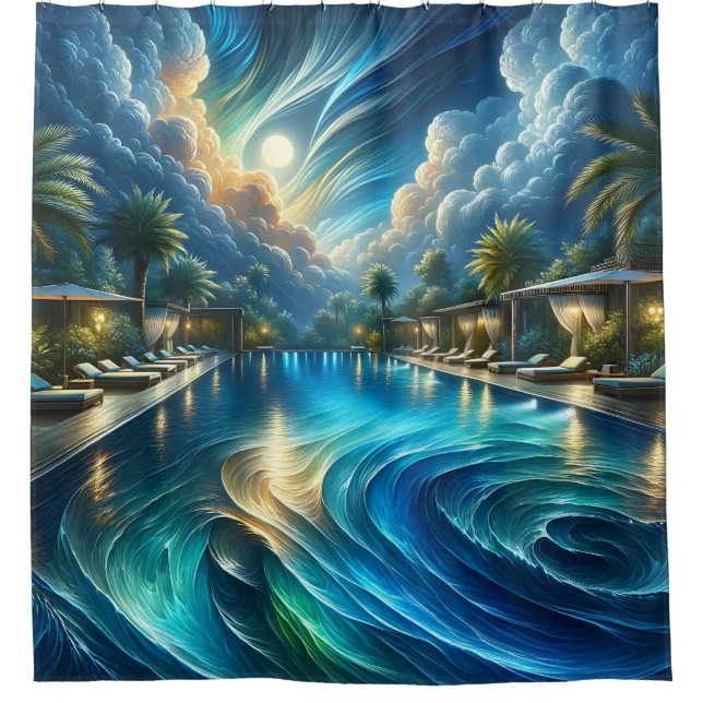 “Serene Night Pool Scene - Vibrant Outdoor Art” (Front)