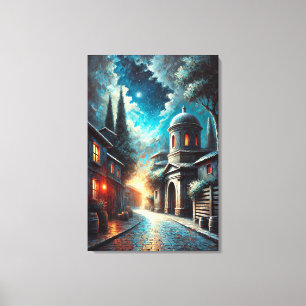 Serene Night Refuge - A Painterly Urban Escape Canvas Print