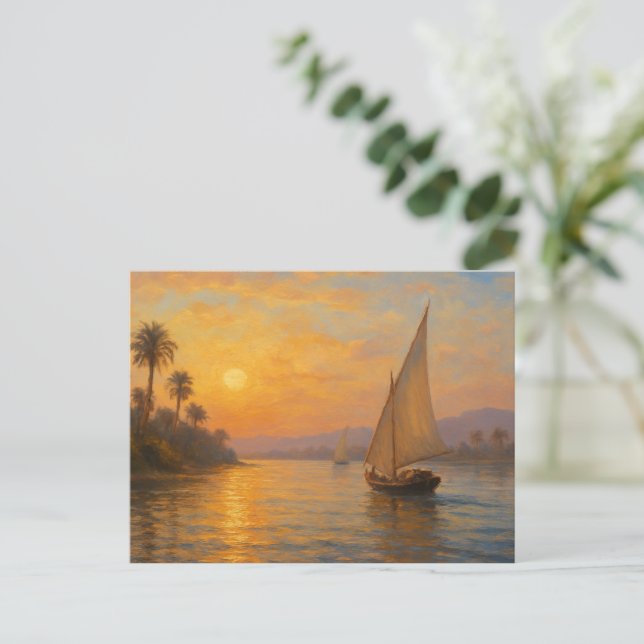  Serene Nile Journey Golden Egyptian Postcard (Standing Front)