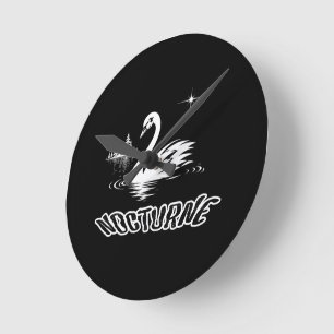 Serene Nocturne Swan Lake Aesthetic Pop Art Round Clock