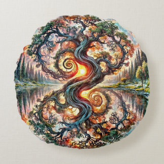 Serene Oak Reflection  Round Pillow
