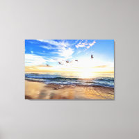 Serene Ocean Sunrise Birds Blue Sky Golden Shore