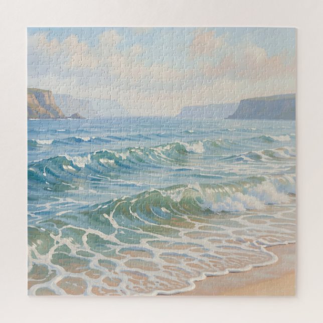 Serene Ocean Waves Crashing Sandy Beach Coastal  Jigsaw Puzzle (Vertical)