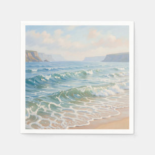 Serene Ocean Waves Crashing Sandy Beach Coastal  Napkin