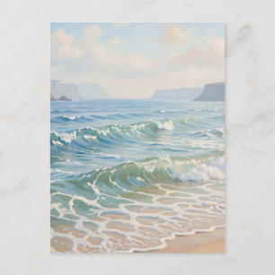 Serene Ocean Waves Crashing Sandy Beach Coastal Postcard