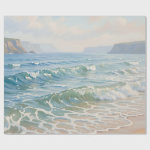 Serene Ocean Waves Crashing Sandy Beach Coastal Wrapping Paper