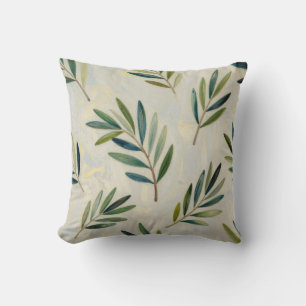 Serene Olive Grove: A Painterly Botanical Pattern Throw Pillow