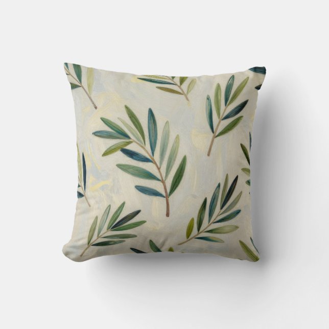 Serene Olive Grove: A Painterly Botanical Pattern  Throw Pillow (Front)
