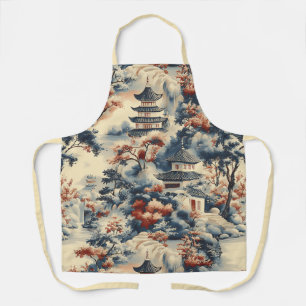 Serene Pagodas in a Mountainous Landscape Apron