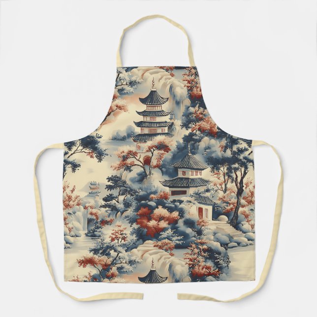 Serene Pagodas in a Mountainous Landscape Apron (Front)