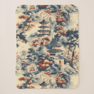 Serene Pagodas in a Mountainous Landscape Sherpa Blanket