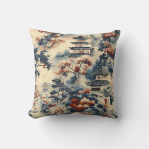 Serene Pagodas in a Mountainous Landscape Throw Pillow