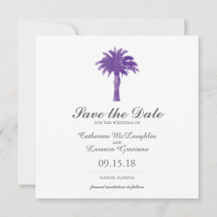 Serene Palm Tree Purple Watercolor   Save the Date